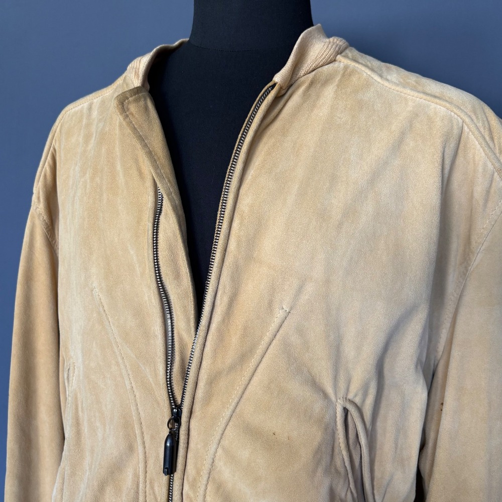 Vintage La Matta Unknown Sea Suede Bomber Jacket | Size L |‎ Tan Neiman Marcus